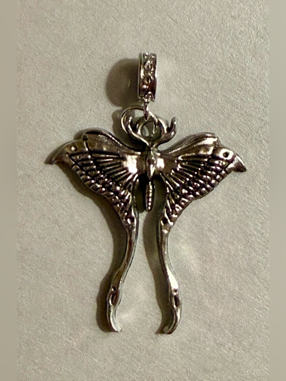Pendant / charm - Luna moth w/ intricate details & bail. NEW!  Silver tone 1.5”